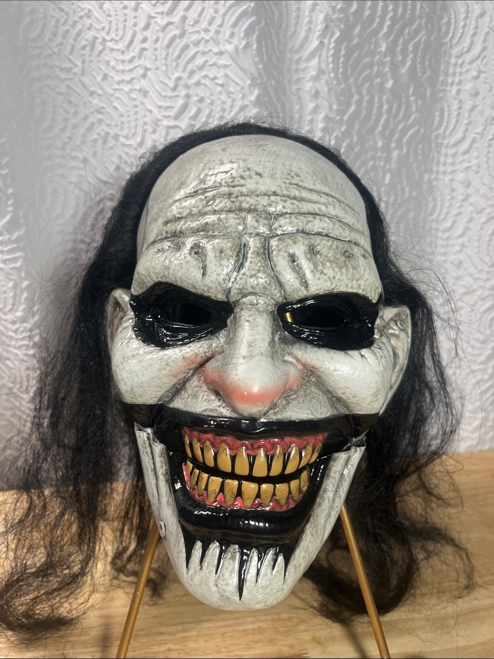 Spirit Halloween Creepy Horror Clown Mask with Black Hair Evil Jester Cosplay